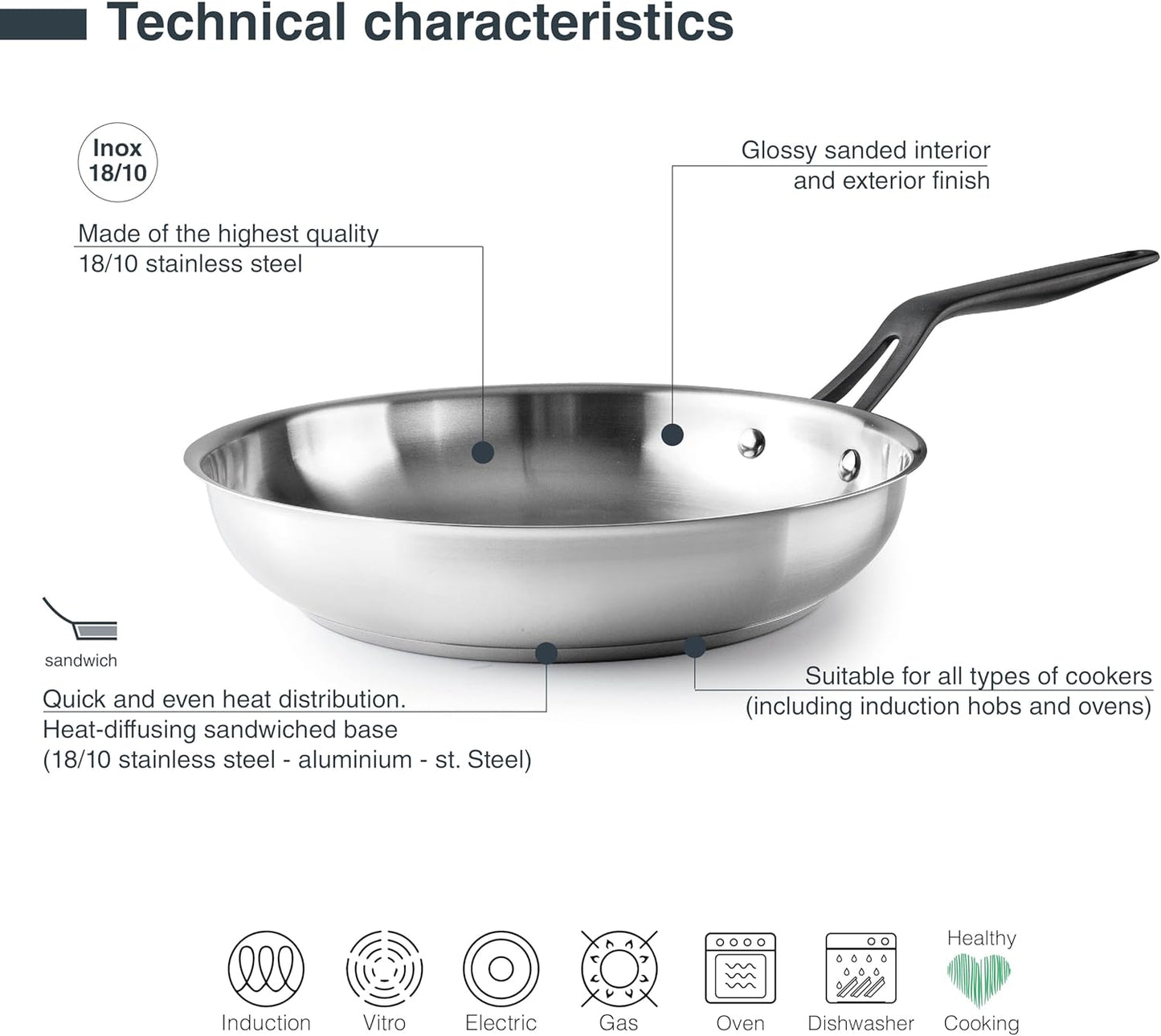 POELE ORIGIN INOX 22 CM - LACOR