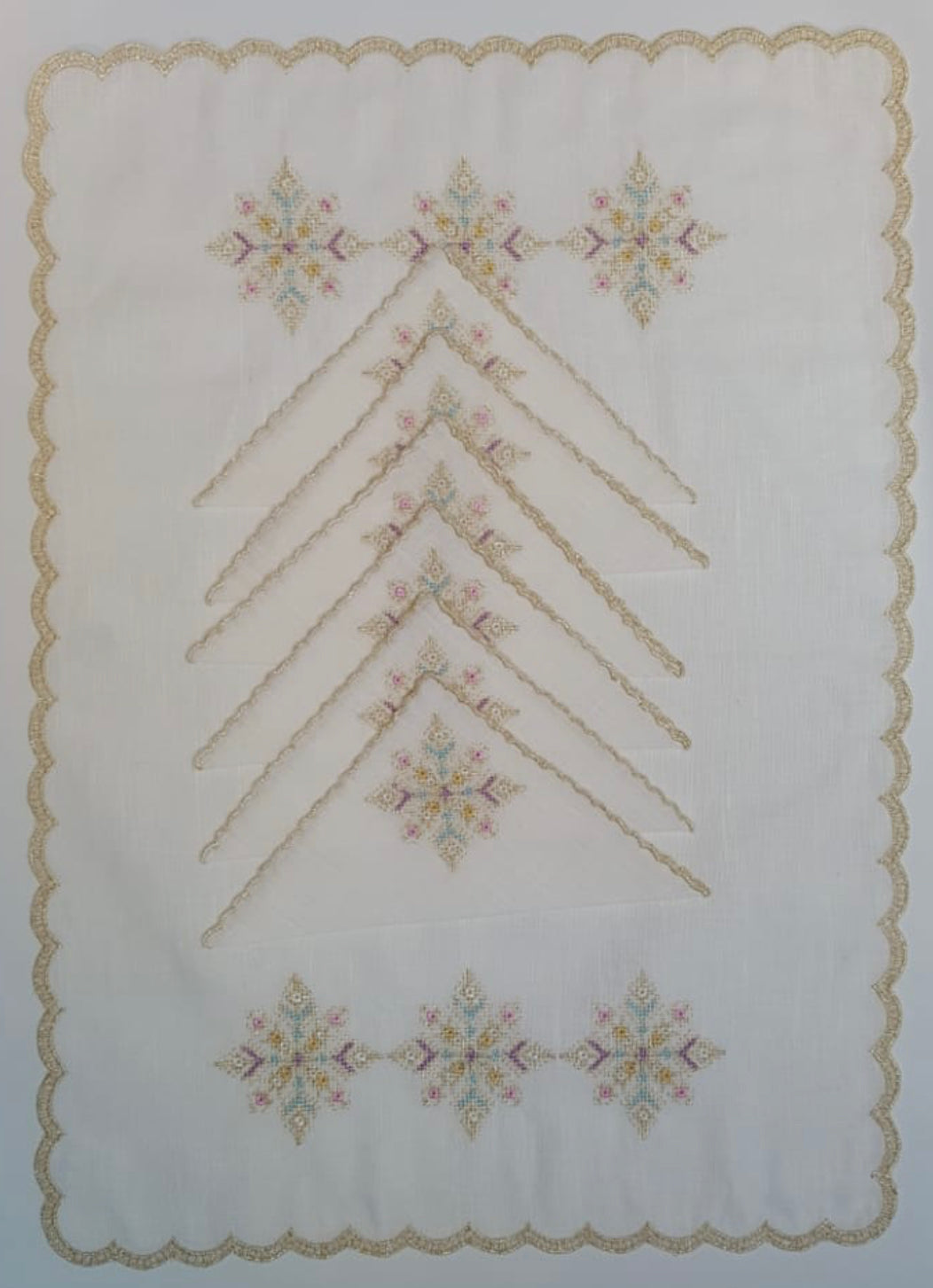 Set à thé brodé avec 6 serviettes- LIN COULEURS OR