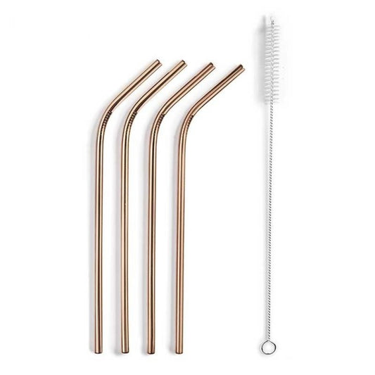 Set de 4 pailles en cuivre avec leur brosse - LACOR