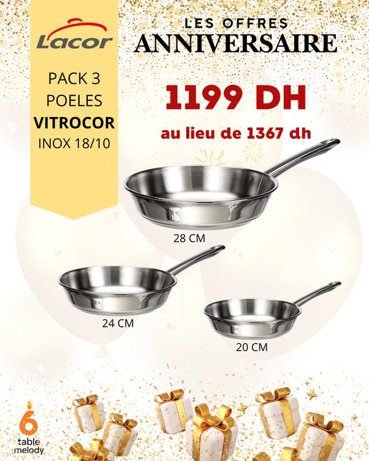 PACK 3 POELES VITROCOR- LES OFFRES ANNIVERSAIRES 6 ANS