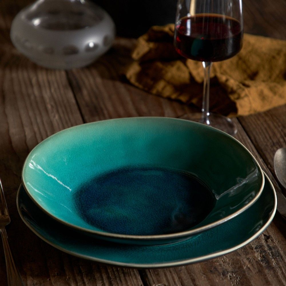 ASSIETTE CREUSE EN GRES- RIVIERA- BLEU TURQUOIS - COSTA NOVA