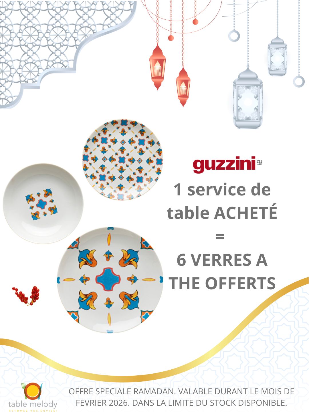 SERVICE DE TABLE SORRENTO ORANGE BLUE GUZZINI - RAMADAN 2026