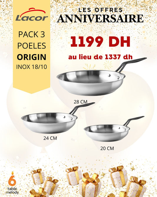 PACK 3 POELES ORIGIN- LES OFFRES ANNIVERSAIRES 6 ANS