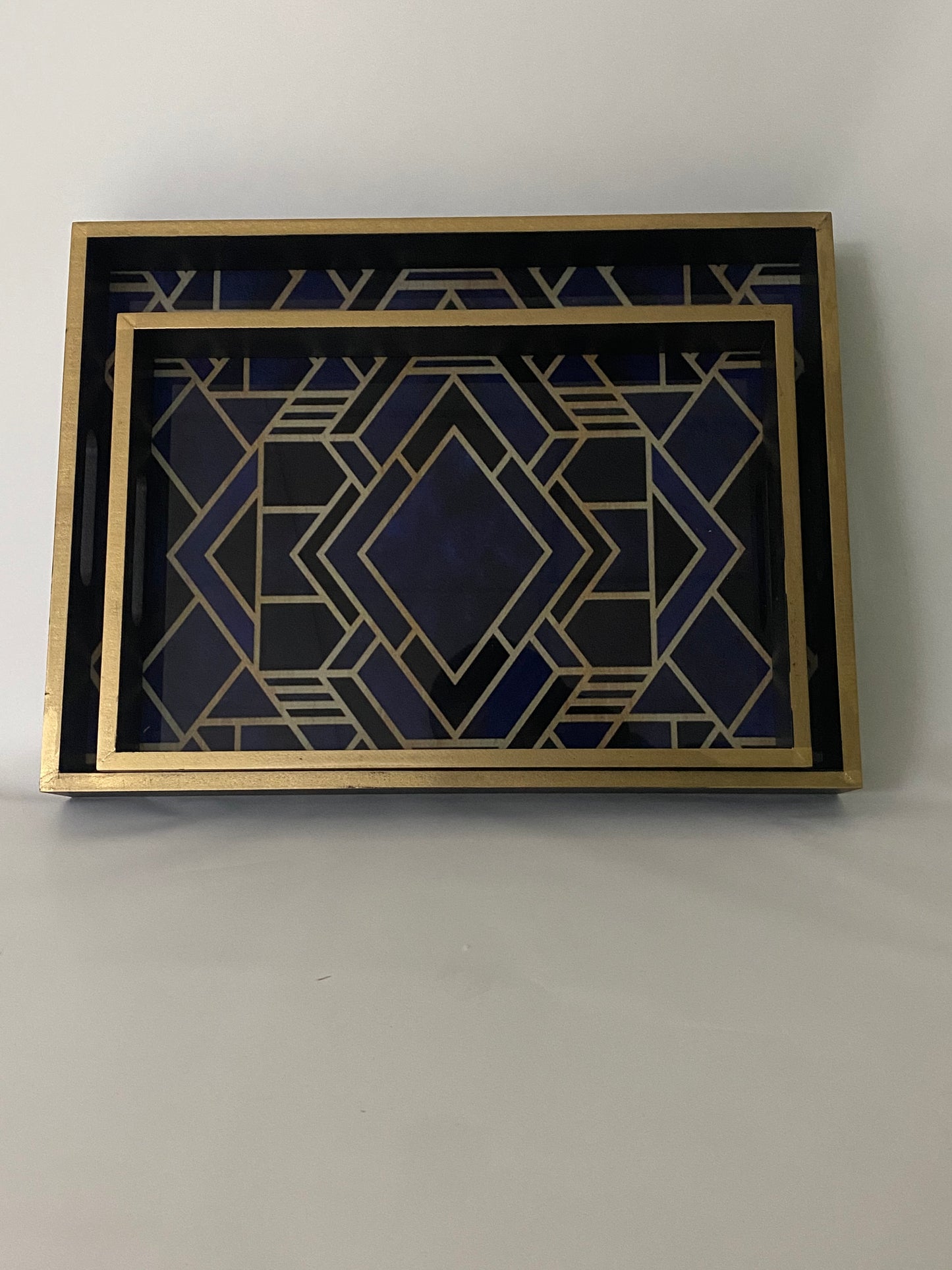 Duo de plateaux en bois- Graphic bleu et Or